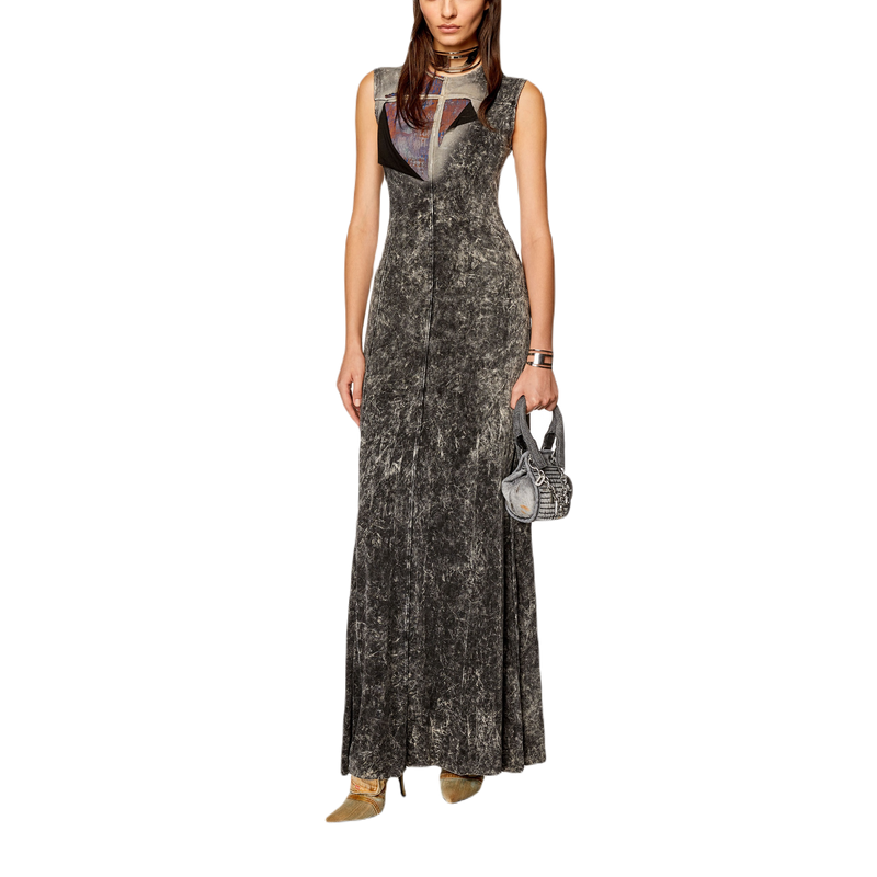 D-TREATY DOUBLE-LAYER DRESS WITH MARBLE WASH